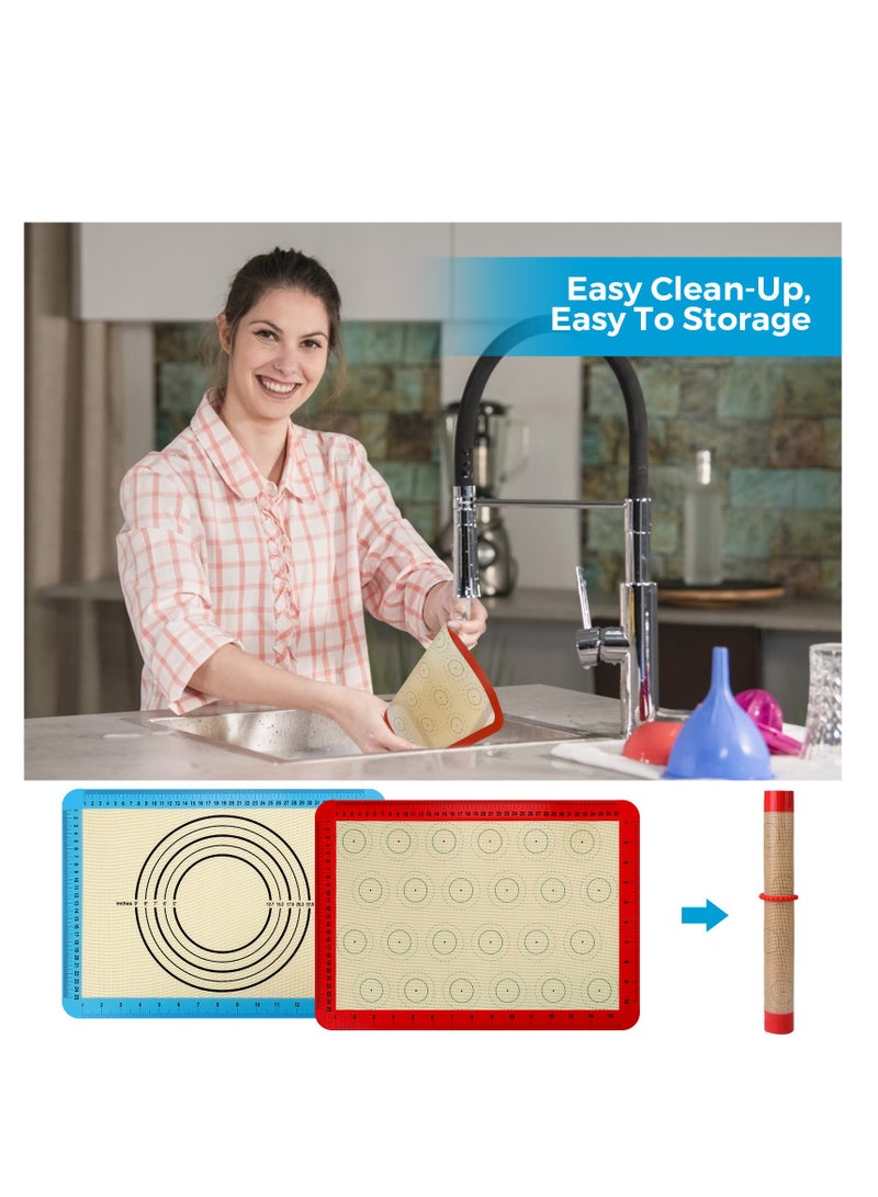 [2 Pack] Silicone Baking Mat Set,Non Stick Macaron Baking Mats Pastry Mat with Measurement,12 Pack Piping Tip,2-Pack Reusable Piping Bag, 1 Snap Band Included for DIY Cookies Pizza (42x29cm)  - Image 4