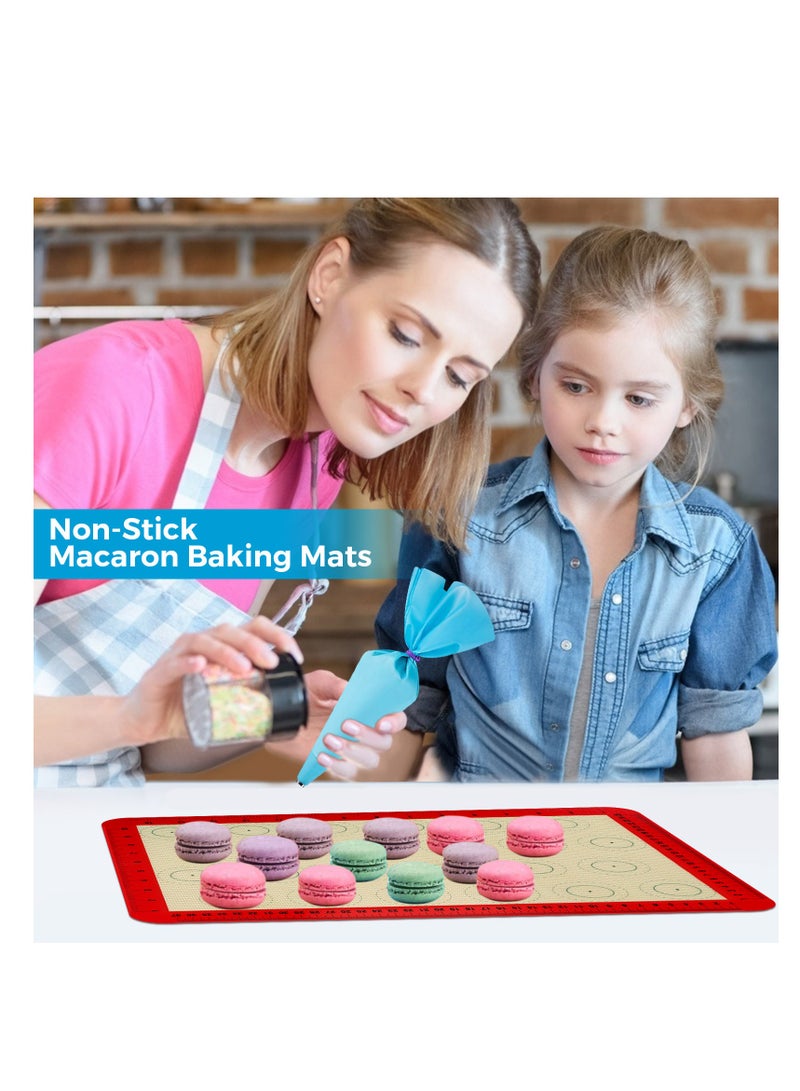 [2 Pack] Silicone Baking Mat Set,Non Stick Macaron Baking Mats Pastry Mat with Measurement,12 Pack Piping Tip,2-Pack Reusable Piping Bag, 1 Snap Band Included for DIY Cookies Pizza (42x29cm)  - Image 5