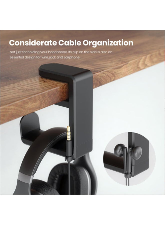 Private Mold Punch-free Table Clip-on Hook Headset Ear Stand 360-degree Rotating Headset Bracket Sundries Storage Hanging-Color:Double Hook Black - Image 1