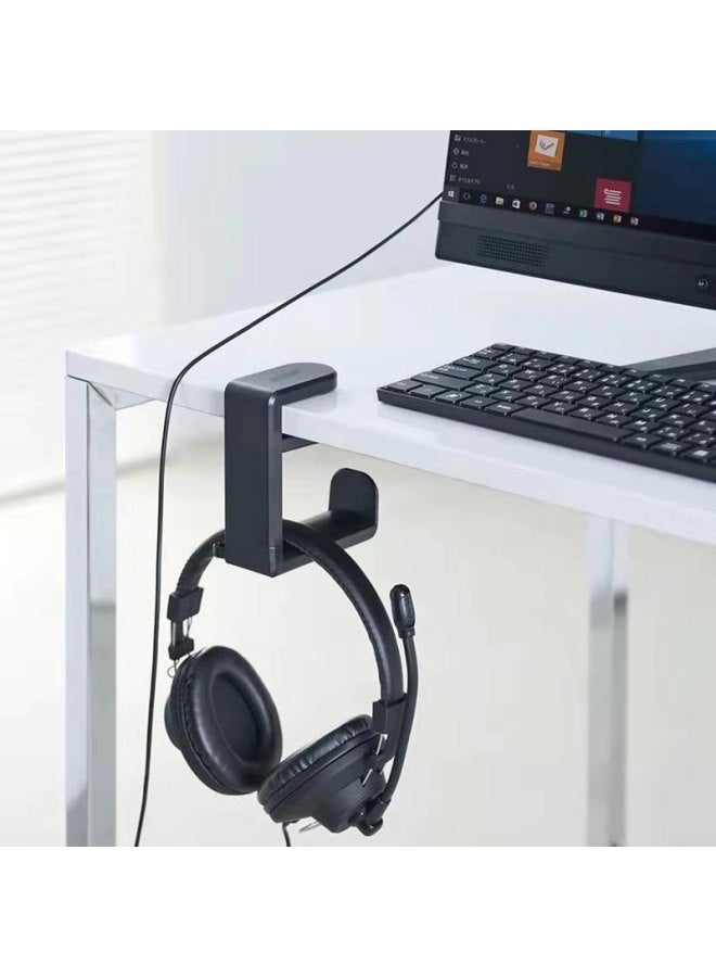 Private Mold Punch-free Table Clip-on Hook Headset Ear Stand 360-degree Rotating Headset Bracket Sundries Storage Hanging-Color:Double Hook Black - Image 3