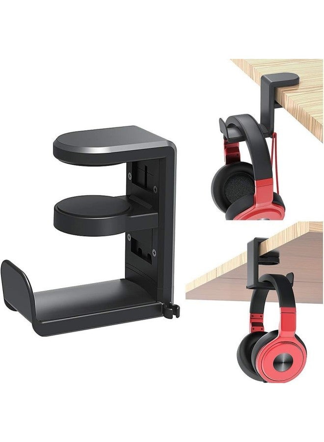 Private Mold Punch-free Table Clip-on Hook Headset Ear Stand 360-degree Rotating Headset Bracket Sundries Storage Hanging-Color:Double Hook Black - Image 5