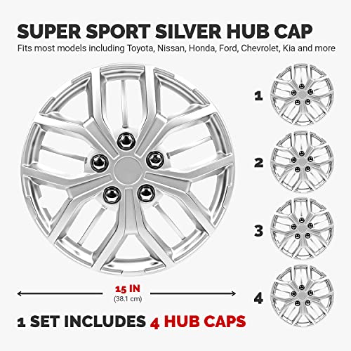 Pilot Automotive WH142-15S 15 Inch Super Sport Silver Universal Hubcap Wheel Covers for Cars - Set of 4 - Fits Most Cars - Image 2