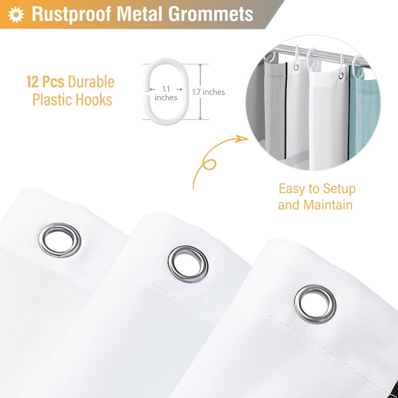 BTTN Extra Long Shower Curtain - 72x84 Inch Long Geometric Decorative Fabric Shower Curtain Set with 12 Plastic Hook  Water Repellent  Large Hotel Modern Unique Shower Curtains for Bathroom - Fog Blue - Image 3