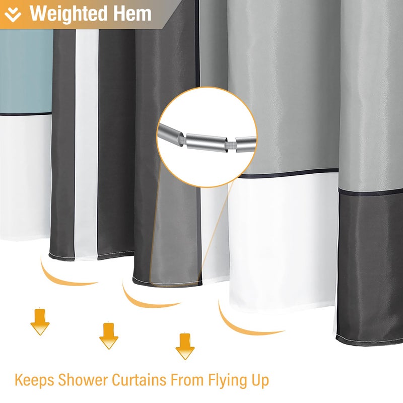 BTTN Extra Long Shower Curtain - 72x84 Inch Long Geometric Decorative Fabric Shower Curtain Set with 12 Plastic Hook  Water Repellent  Large Hotel Modern Unique Shower Curtains for Bathroom - Fog Blue - Image 4