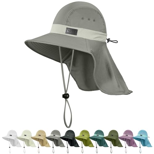 Sukeen Cooling Sun Hat for Men Women UPF50 Wide Brim Fishing Hat with Neck Flap Adjustable Foldable Bucket Hat for Hiking Grey - Image 1