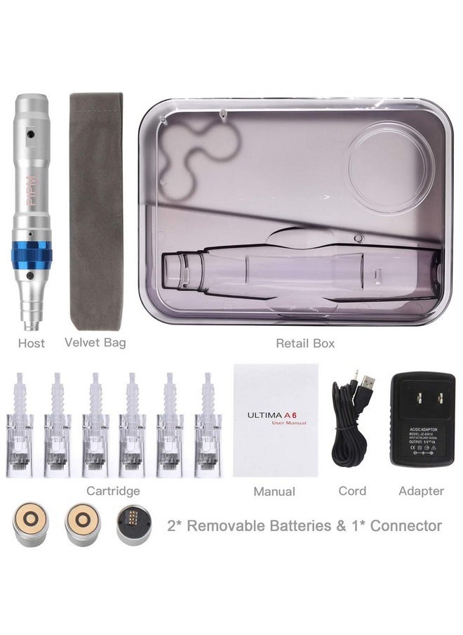 PIPM - Microneedling Pen Machine With 6Pcs 36Pin Cartridges For Skin Care A6 - Image 1