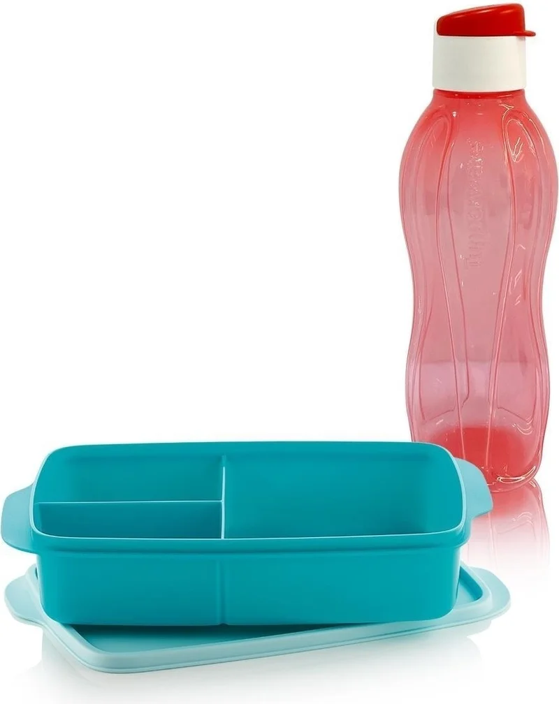 توبروير Eco Bottle Water Bottle 750ML Ember Glitter & Compartmented Lunch Box 1l Blue Set