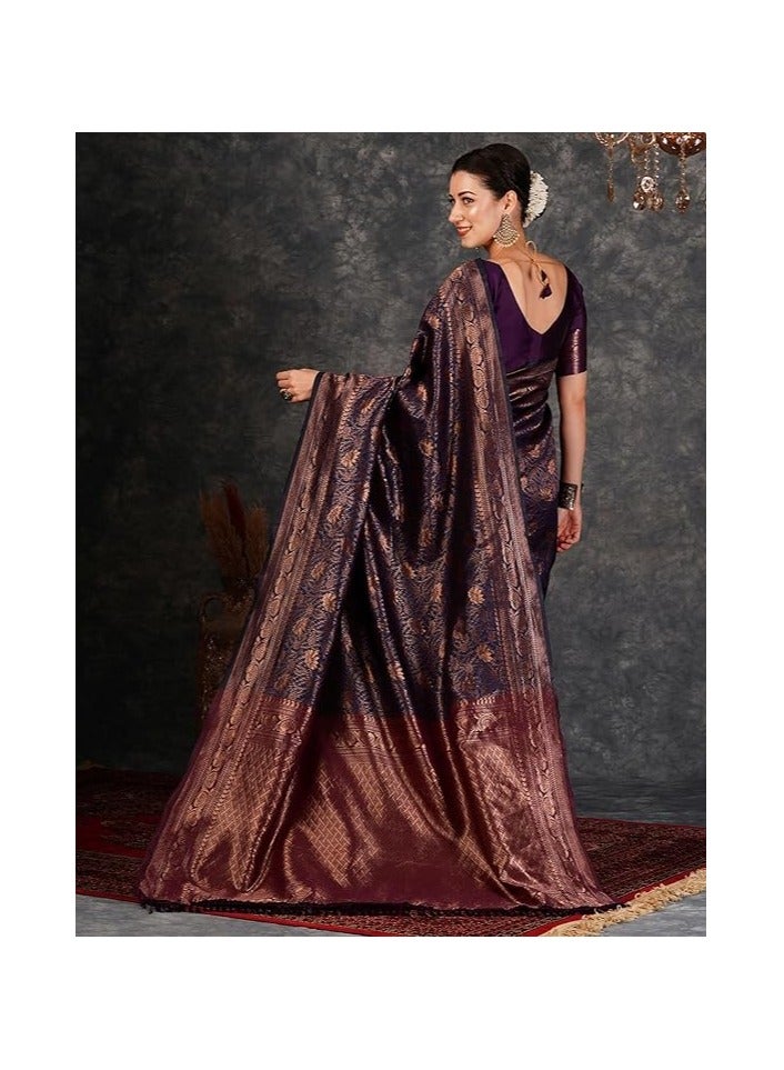 مملكة الإكسسوارات ساري كانجيفارام ناعم من باناراسي جاكار للنساء من مجموعة أكسسورايز كينجدوم مع قطعة بلوزة غير مخيطة - Image 2