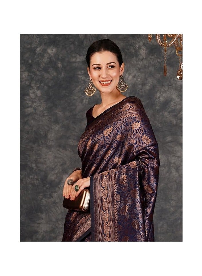 مملكة الإكسسوارات ساري كانجيفارام ناعم من باناراسي جاكار للنساء من مجموعة أكسسورايز كينجدوم مع قطعة بلوزة غير مخيطة - Image 3