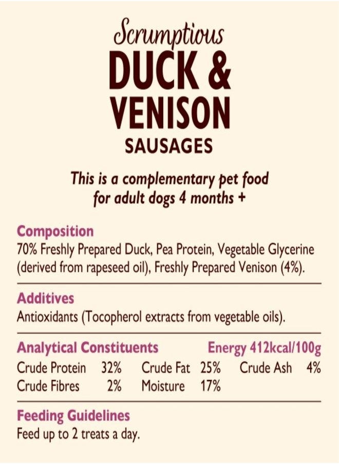 Lily's Kitchen Scrumptious Duck and Venison Sausages For Dogs 70g  - Image 2