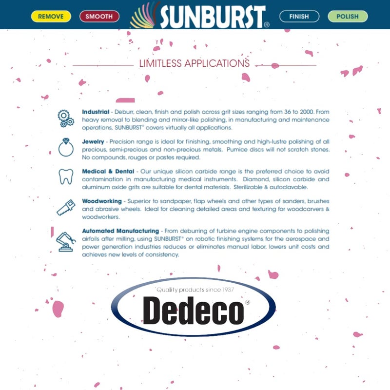 Dedeco Sunburst Rubber Abrasive Wheel for Rotary Tool - 7/8" (22mm) Knife-Edge Wheel, Finishing and Polishing Rotary Tool Accessories, Pink 600 Grit,(Fine-Pumice) - 12 Pieces Per Pack - Image 5