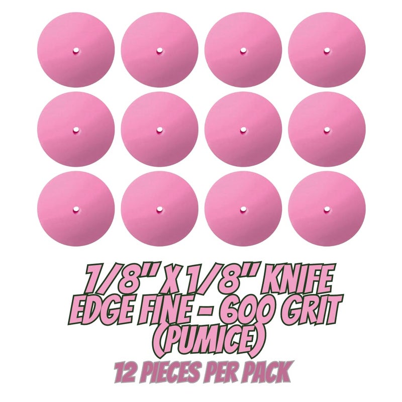 Dedeco Sunburst Rubber Abrasive Wheel for Rotary Tool - 7/8" (22mm) Knife-Edge Wheel, Finishing and Polishing Rotary Tool Accessories, Pink 600 Grit,(Fine-Pumice) - 12 Pieces Per Pack - Image 2