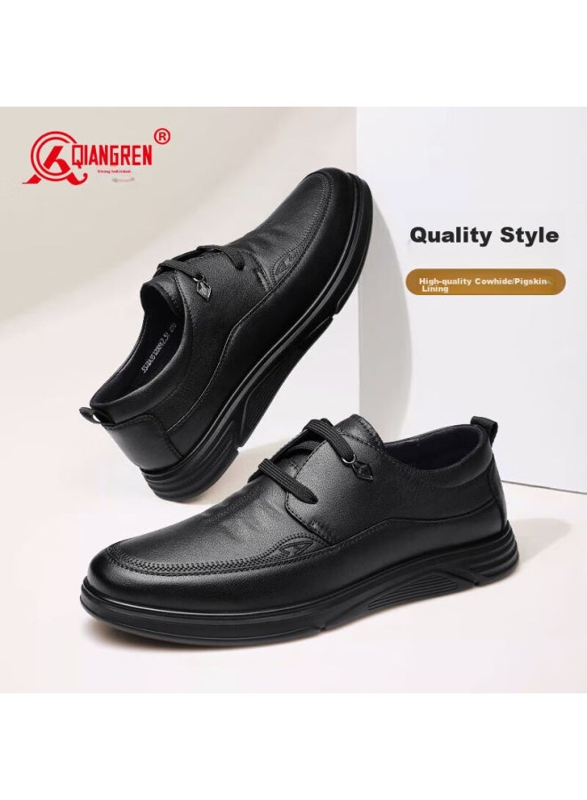 Strongman Qiangren Breathable Simple Business Leather Shoes, Soft Upper And Sole, Commuter Work Shoes For Men, Jda23512009, Black, Size 39 - Image 1