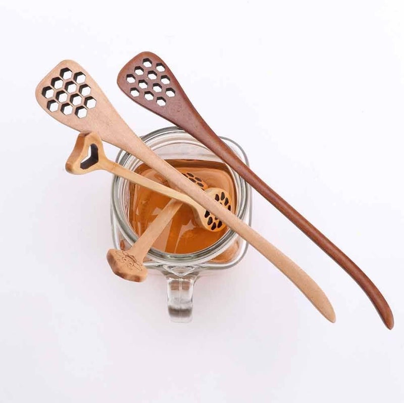 Kopida Honey Dipper 4Pcs Honeycomb Heart Pattern Honey Dippers Wooden Long Handle Honey Dipper Stirrer Server Mixing Stick Spoon Home Kitchen Supplies - Image 2