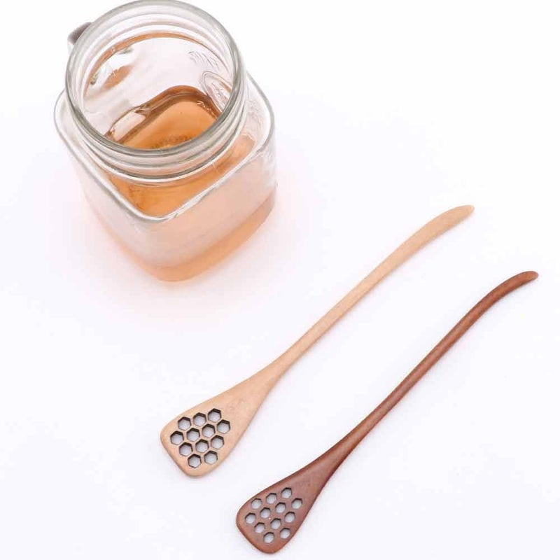 Kopida Honey Dipper 4Pcs Honeycomb Heart Pattern Honey Dippers Wooden Long Handle Honey Dipper Stirrer Server Mixing Stick Spoon Home Kitchen Supplies - Image 3