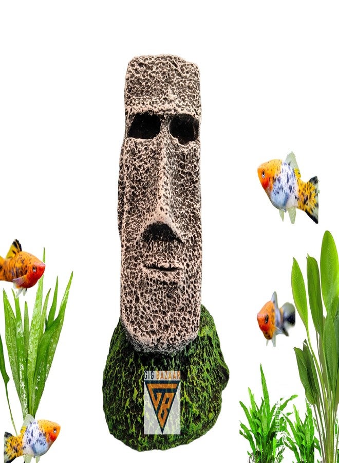GIG BAZAAR-Handcrafted Artificial Easter Island Statue for Aquarium Decoration - Realistic Polyresin Moai Sculpture - Image 1