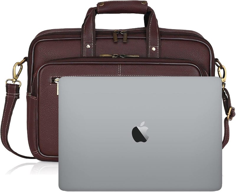 Leather Laptop Messenger Bag for Men - Brown, 16 inches - Image 5