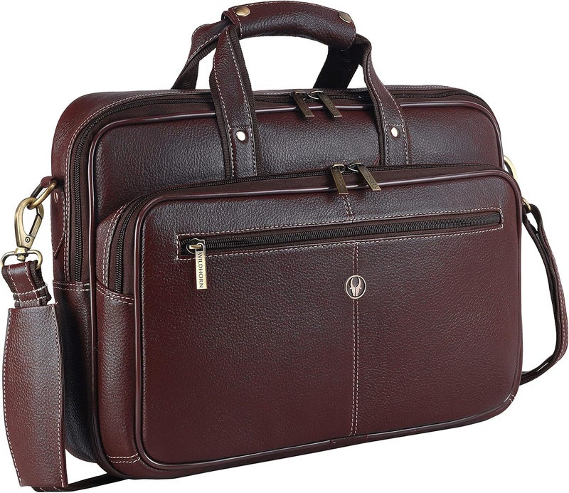 Leather Laptop Messenger Bag for Men - Brown, 16 inches - Image 1