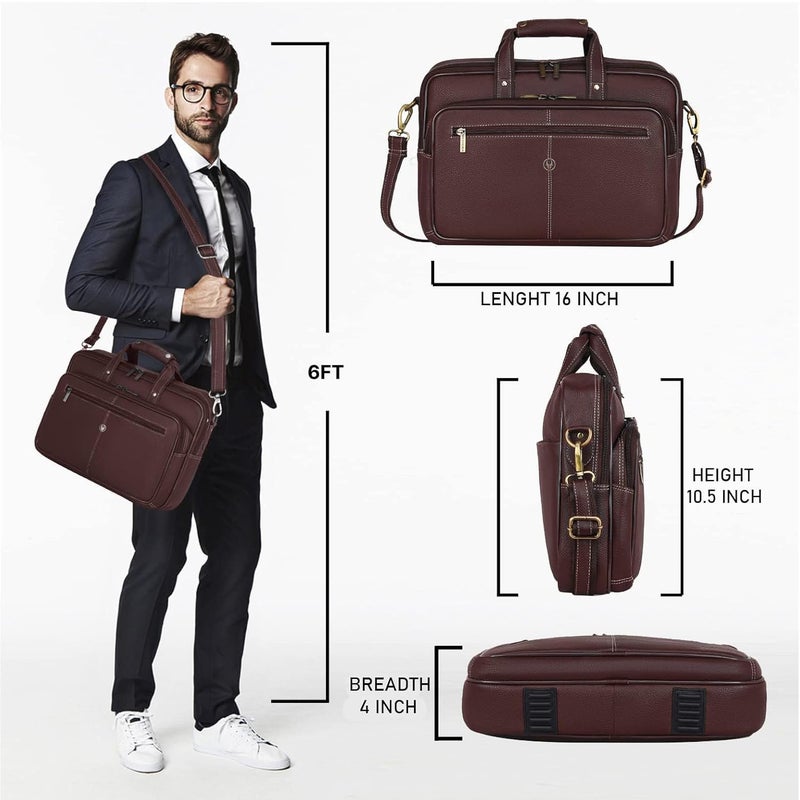Leather Laptop Messenger Bag for Men - Brown, 16 inches - Image 2