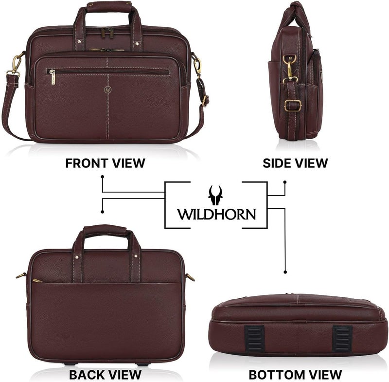 Leather Laptop Messenger Bag for Men - Brown, 16 inches - Image 4