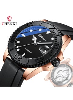 Generic New Dawn Automatic Mechanical Mens Watch Calendar Luminous Waterproof Black Rose gold shell 