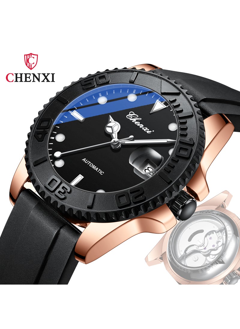 Generic - New Dawn Automatic Mechanical Mens Watch Calendar Luminous Waterproof Black Rose gold shell - Image 1