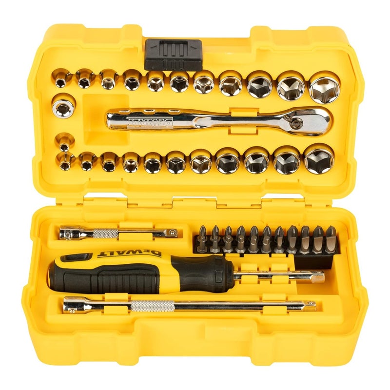 DEWALT DWMT81610-0 1/4" 50-Piece Drive Mechanics Tool Set with Anti-Corrosion Properties & Knurled Grip Control for Home, DIY & Professional Use, YELLOW & BLACK - Image 1