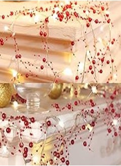 XIDAJIE XIDAJIE 10 Feet Red Berry Beaded Garland with LED Lights, Valentine's Day Pip Berry Garland Decoration for Easter, Wedding, or Girl's Bedroom, Battery Operated 