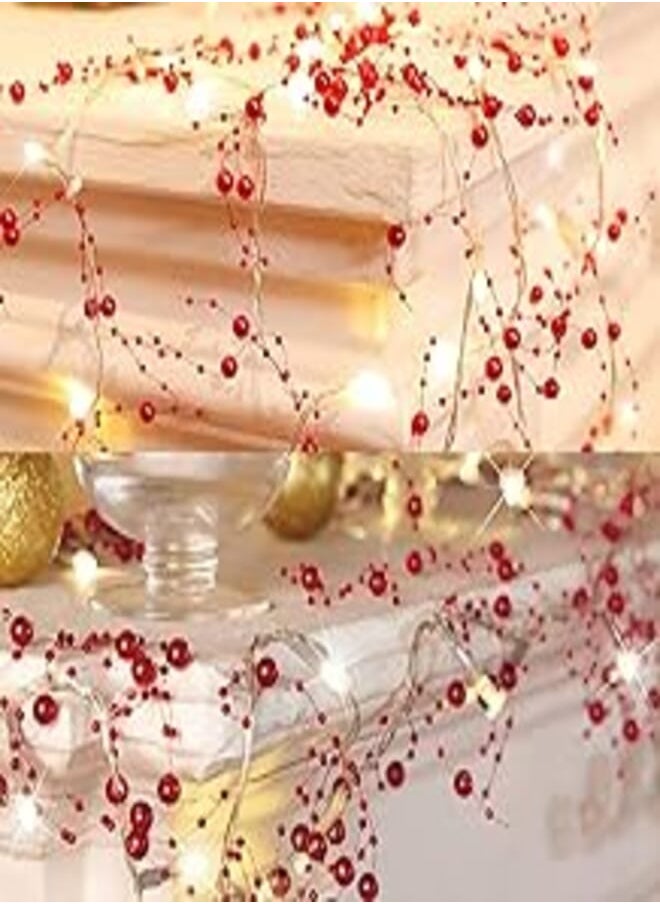 XIDAJIE XIDAJIE 10 Feet Red Berry Beaded Garland with LED Lights, Valentine's Day Pip Berry Garland Decoration for Easter, Wedding, or Girl's Bedroom, Battery Operated 