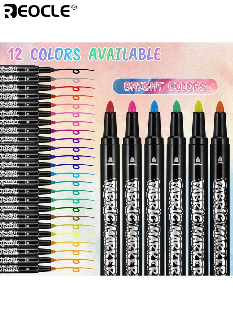 REOCLE 12 Colors Fabric Markers Pens Set Washable Non-Toxic Fabric Paint Pens Fine Point Permanent Marker for Clothes Craft Paint Pens Art Markers for Kids Adults and Craft Enthusiasts - Image 3