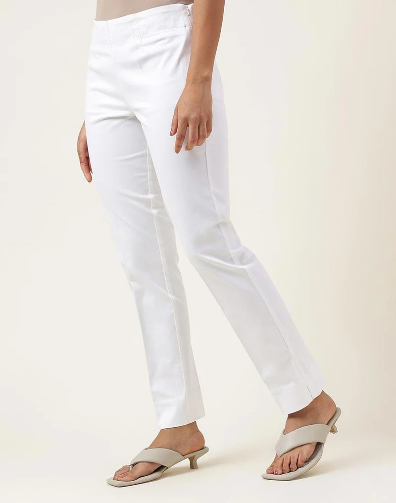 Fabindia White Cotton Blend Full Length Pant Formal