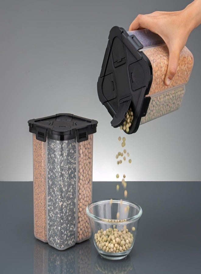 HAPPI Multipurpose Plastic 4 In 1 Masala Box for Kitchen, Spice Boxes for Kitchen, Transparent 4 Section Storage Containers Airtight Lock Grocery,Cereal,Dry Fruits Dabba 2500 Ml (Black) - Image 2