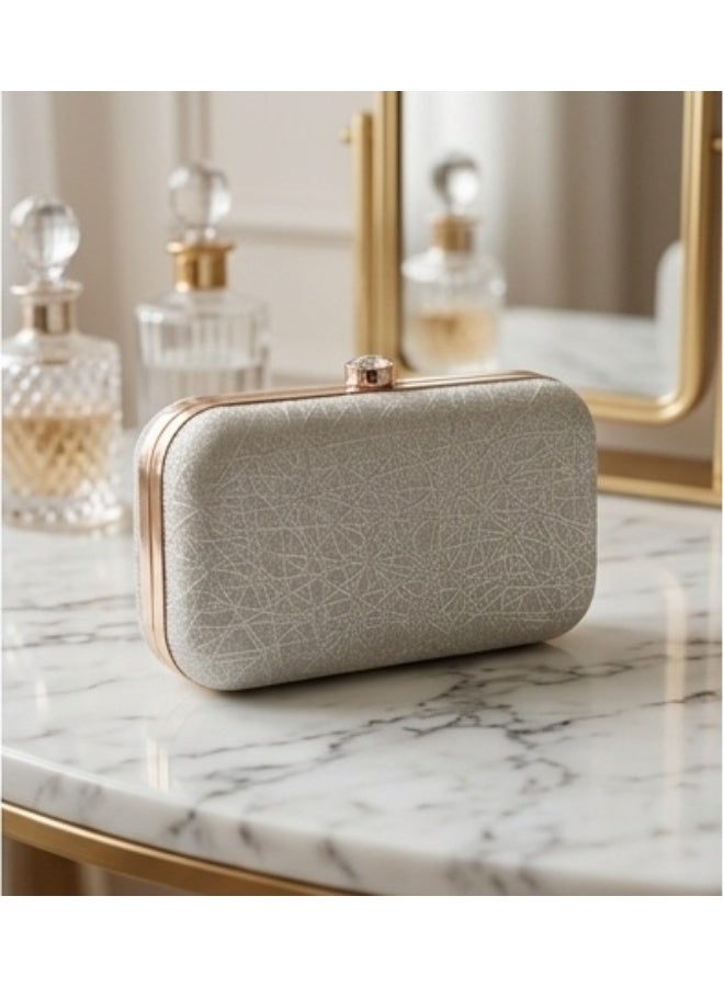 JOHN PAULS Silver Hardcase Clutch Bag for Women Handmade Metallic Box Purse with Crystal Clasp & Gold Chain Strap | Wedding, Prom & Evening Handbag for Women - Image 4