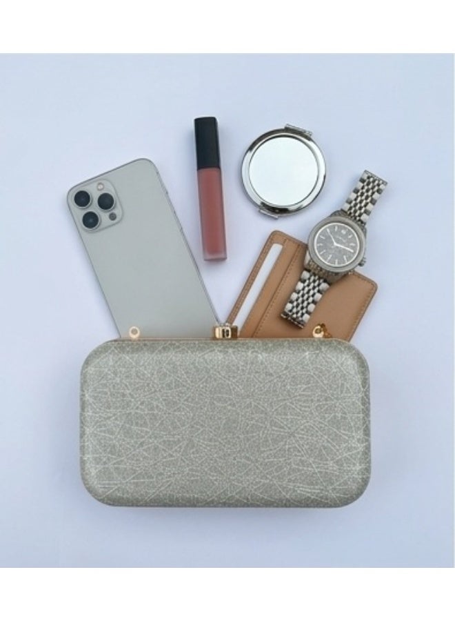 JOHN PAULS Silver Hardcase Clutch Bag for Women Handmade Metallic Box Purse with Crystal Clasp & Gold Chain Strap | Wedding, Prom & Evening Handbag for Women - Image 2