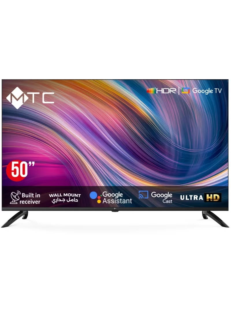 إم تي سي شاشة ذكية - جوجل تي في عالي الوضوح UHD - مقاس 50 بوصة - مع ريسيفر مدمج - ومساعد جوجل - مع حامل جداري - MT50UH450GO - Image 1