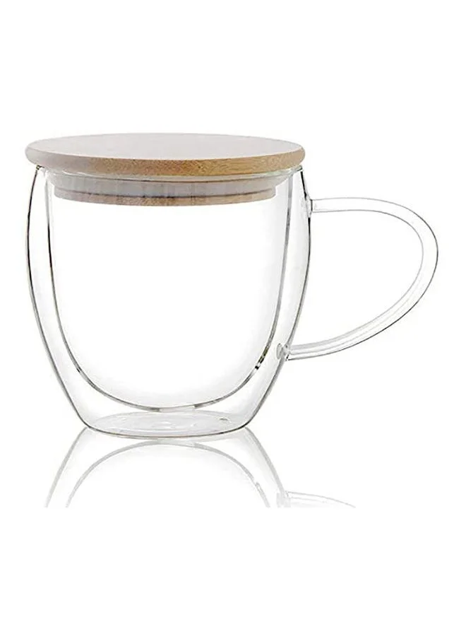 1Chase Borosilicate Double Walled Coffee Cups With Handle And Wooden Lid  250ml