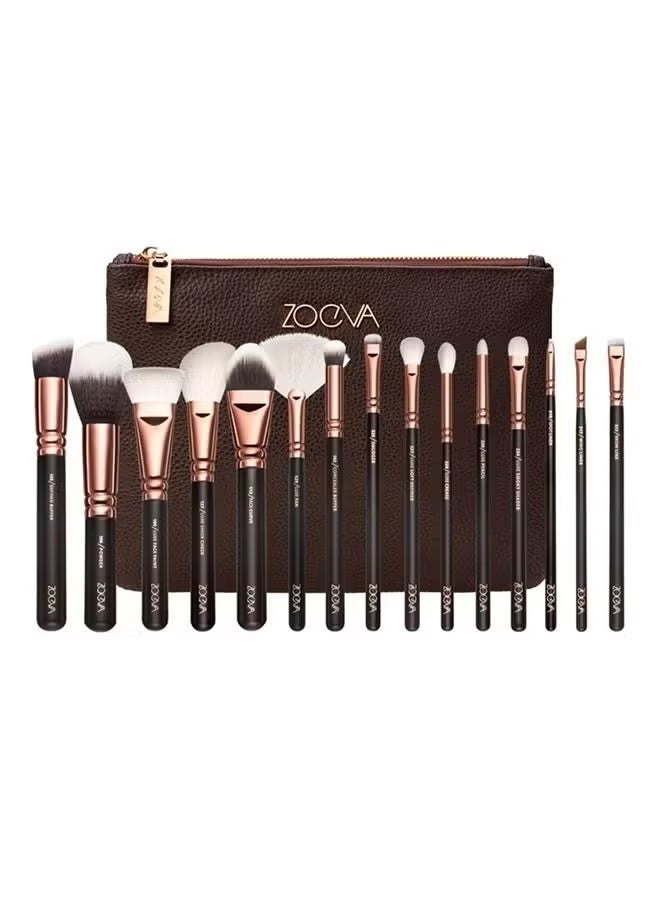 Zoeva Vol. 1 15-Piece Multi-Purpose Face & Eye Makeup Brush Set Brown/Rose Gold/Black