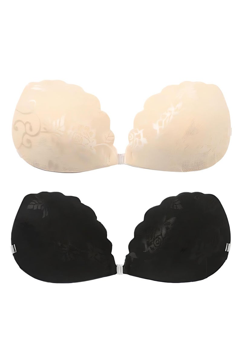 Oasisgalore Push Up Sticky Lace Bra for Women, Reusable Backless Strapless Bra, Comfortable Invisible Bra for All Backless Clothes Evening Dress, 2 Pack - C Cup - Image 1