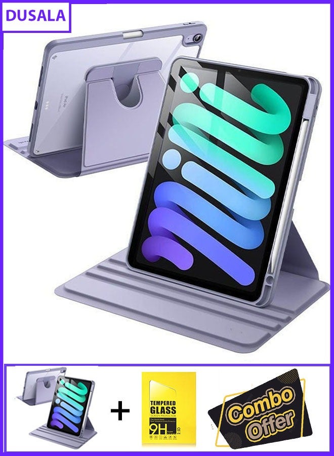 DUSALA 2 in 1 Rotating Case for iPad Mini 4 2015 (4th Generation 7.9 inch) with Pencil Holder,360 Degree Rotation Protective Stand Slim Cover Clear Back, Auto Wake/Sleep iPad mini 4 With Tempered Glass - Image 1