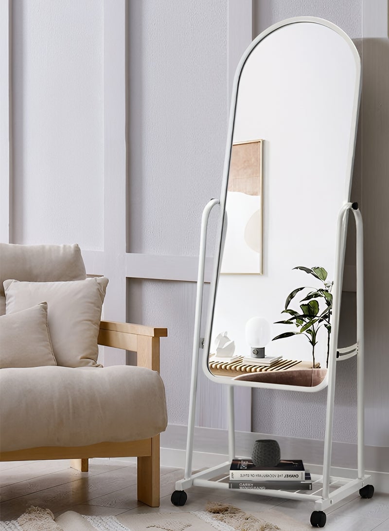 Taimi Full Length Mirror with Adjustable Stand, Wheels and Bottom Storage, Floor Mirror for Bedroom and Living Room, White - 160x38cm  - Image 3
