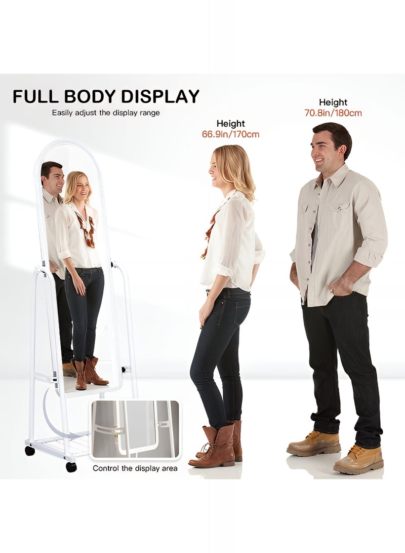 Taimi Full Length Mirror with Adjustable Stand, Wheels and Bottom Storage, Floor Mirror for Bedroom and Living Room, White - 160x38cm  - Image 5