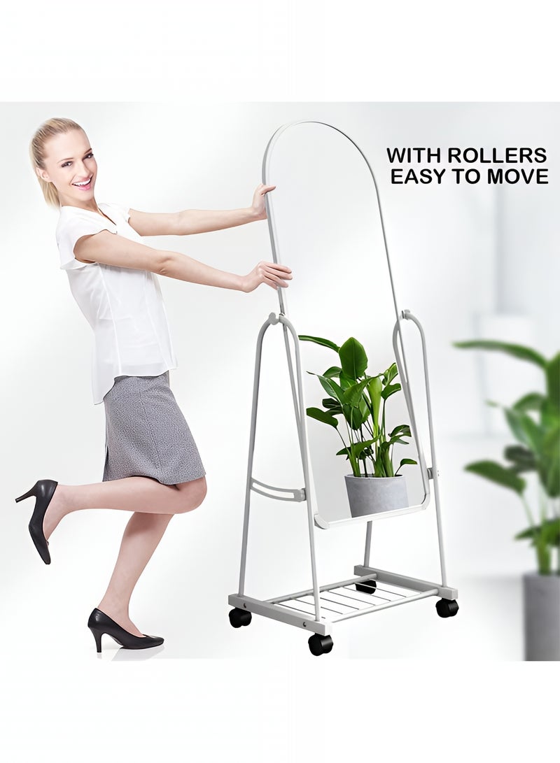 Taimi Full Length Mirror with Adjustable Stand, Wheels and Bottom Storage, Floor Mirror for Bedroom and Living Room, White - 160x38cm  - Image 4