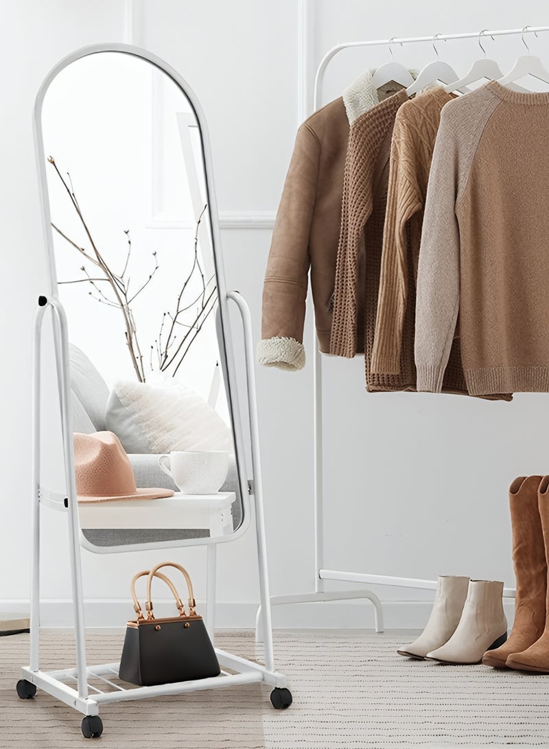 Taimi Full Length Mirror with Adjustable Stand, Wheels and Bottom Storage, Floor Mirror for Bedroom and Living Room, White - 160x38cm  - Image 2