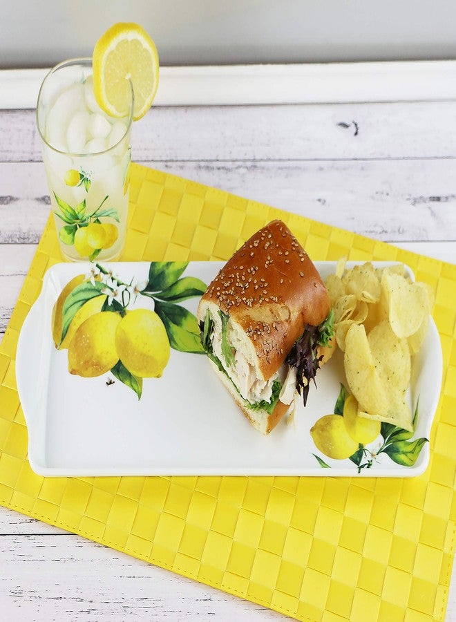 Reston Lloyd Melamine Plastic Tidbit Tray, BPA-Free, Food Safe, Multipurpose Platter Serving Tray, Bathroom/Table Organizer, Lemons and Bees - Image 2