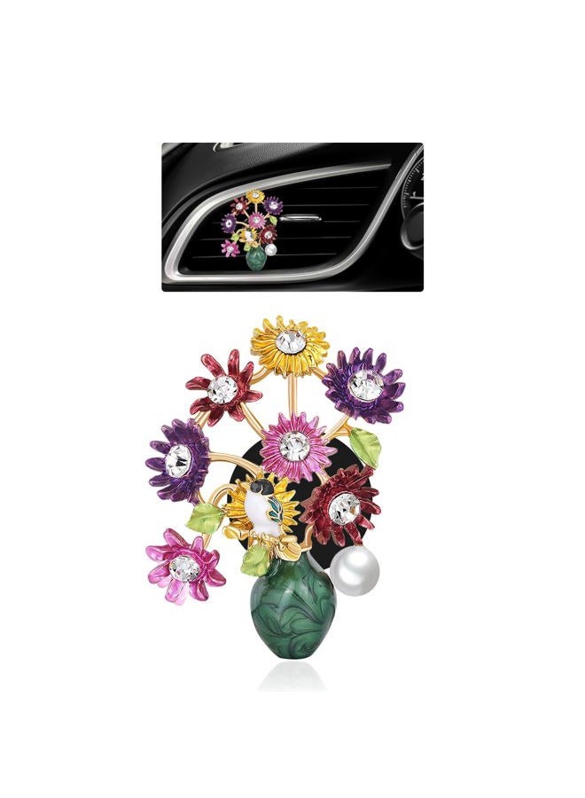 ORIESSE Flower Car Decor,Cute Dasiy Bird Vase Car Air Freshener Vent Clips,Alloy Colorful DashBoard Vent Decorations Aesthetics for Women,Refillable Aroma Diffuser - Image 1