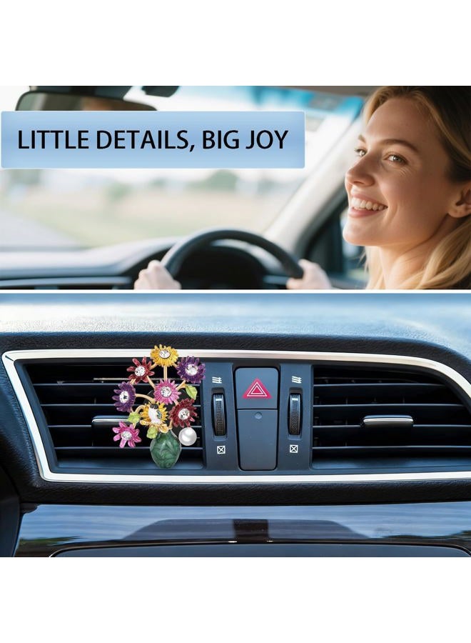 ORIESSE Flower Car Decor,Cute Dasiy Bird Vase Car Air Freshener Vent Clips,Alloy Colorful DashBoard Vent Decorations Aesthetics for Women,Refillable Aroma Diffuser - Image 2