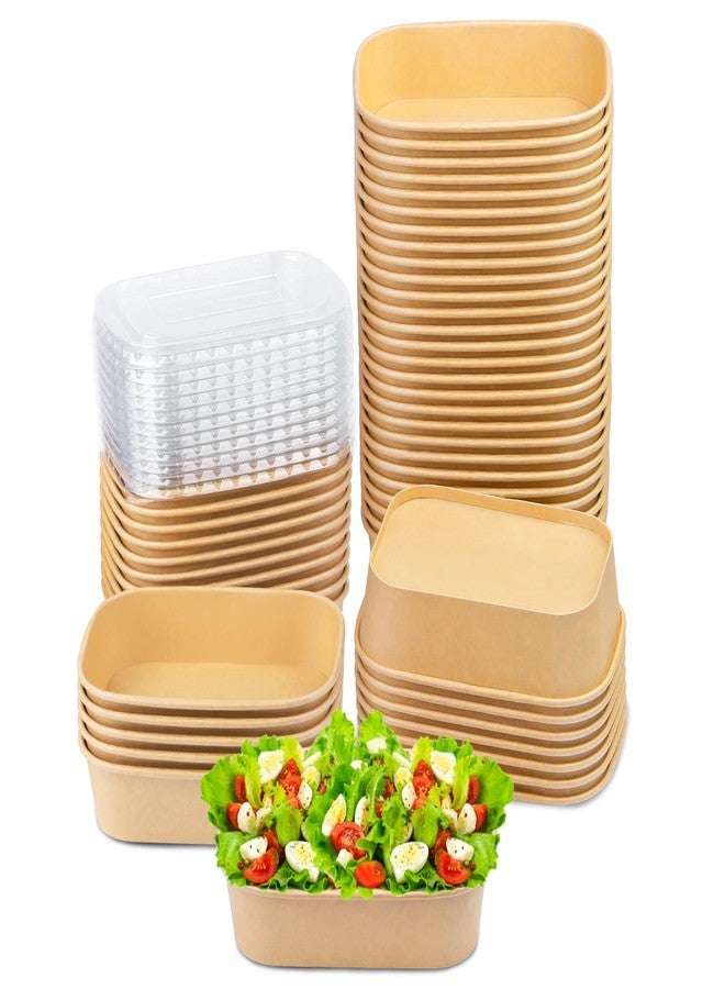 BALDCC 19 oz 50 Pcs Paper Bowls, 580ml Disposable Salad Bowls with Lids, Square Kraft Paper Bowl, Disposable Food Containers with Lids for Salad, Soup, Snacks, Desserts - Image 1
