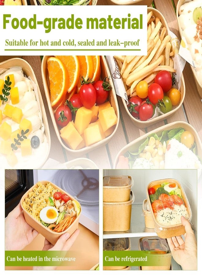 BALDCC 19 oz 50 Pcs Paper Bowls, 580ml Disposable Salad Bowls with Lids, Square Kraft Paper Bowl, Disposable Food Containers with Lids for Salad, Soup, Snacks, Desserts - Image 4