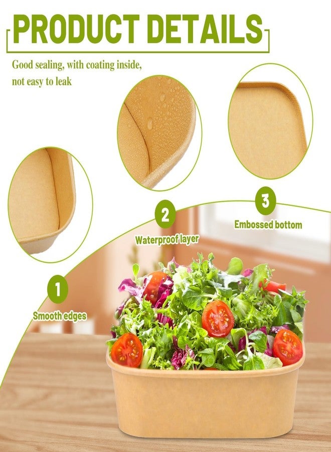 BALDCC 19 oz 50 Pcs Paper Bowls, 580ml Disposable Salad Bowls with Lids, Square Kraft Paper Bowl, Disposable Food Containers with Lids for Salad, Soup, Snacks, Desserts - Image 3