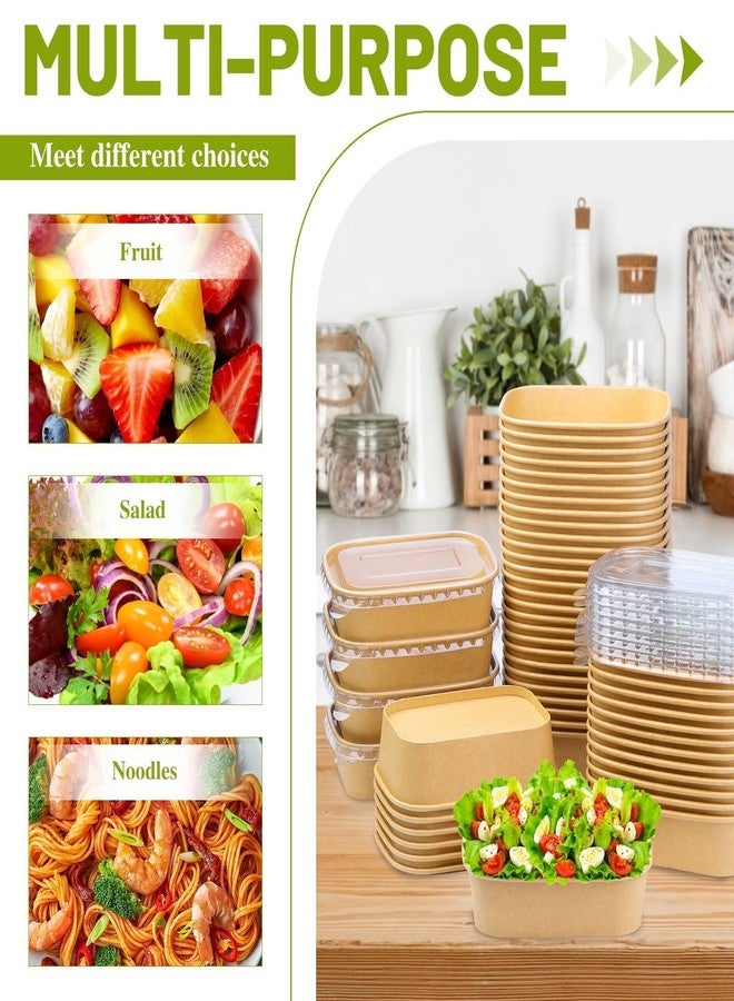 BALDCC 19 oz 50 Pcs Paper Bowls, 580ml Disposable Salad Bowls with Lids, Square Kraft Paper Bowl, Disposable Food Containers with Lids for Salad, Soup, Snacks, Desserts - Image 5